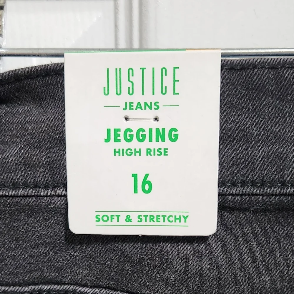 NWT Justice girl's black high rise jeggings size 16